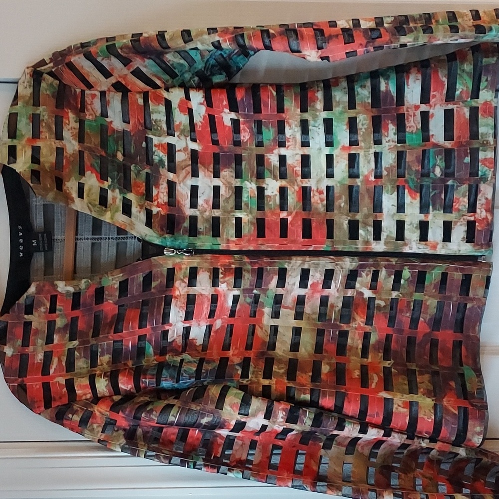 WEAVZ Brightly Colored Ribbon on Black Mesh Jacket